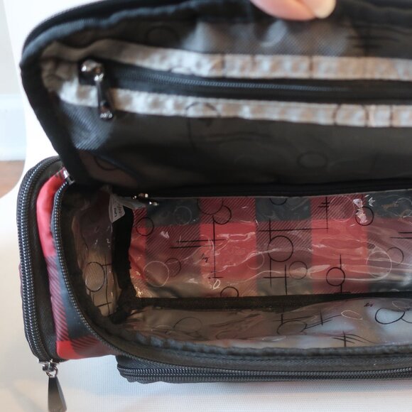 NWOT Womens Trolley Lug Buffalo Check Red Black Zip Pockets Travel Cosmetic Case - Picture 9 of 13
